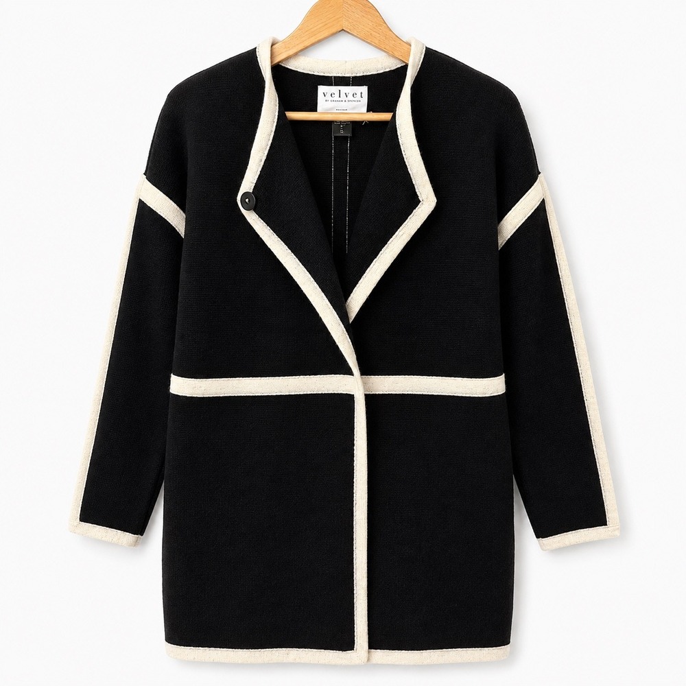 Velvet by Graham & Spencer Wool Cardigan Sweater Minimalist Colorblock Womens M